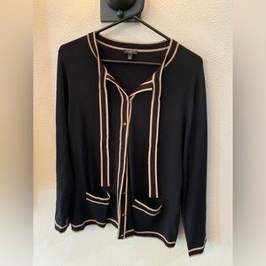 TALBOTS Large Petite Black & Camel Sweater tie neck classic timeless design EUC